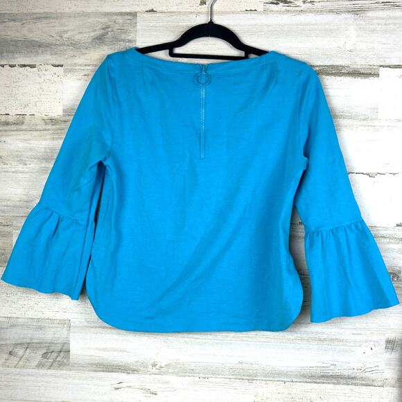 Akris Punto Womens 8 Blue Bateau Neck Three-Quarter Bell Sleeve Blouse - Picture 2 of 6
